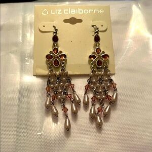 Liz Claiborne Silver and Brown Chandelier Earrings